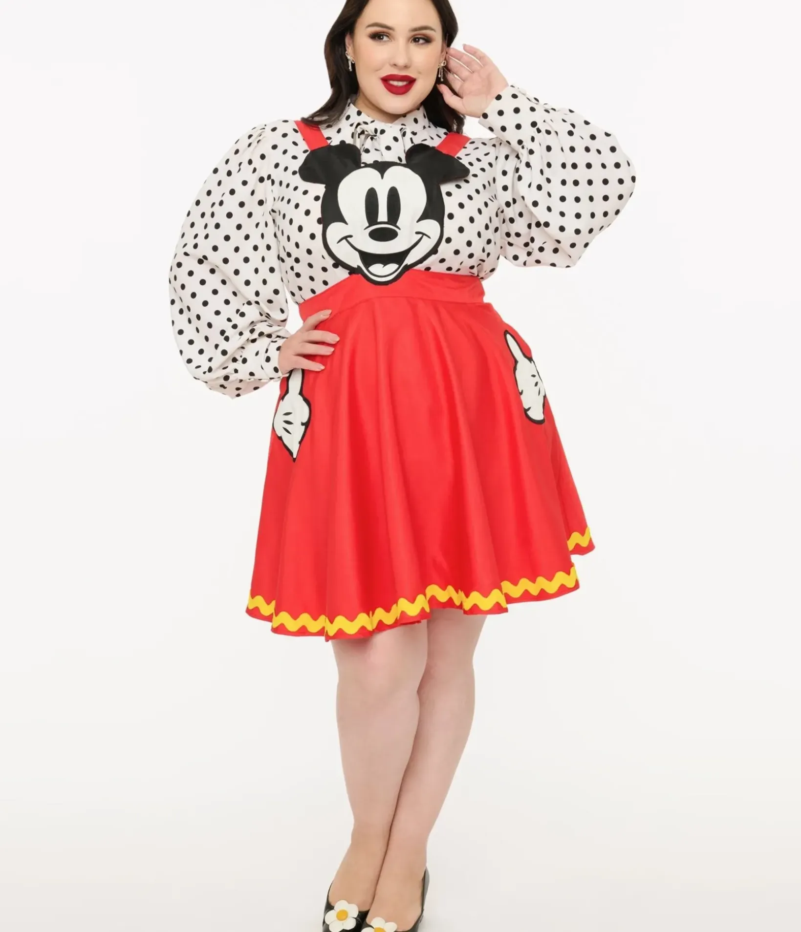 Unique Vintage Skirts|Skirts>Disney Mickey & Friends Collection by Plus Size Red Mickey Face Pinafore