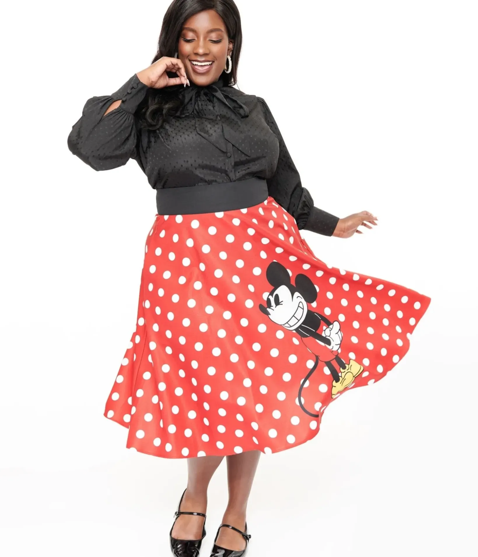 Unique Vintage Skirts|Skirts>Disney Mickey & Friends Collection by Plus Size Red & White Polka Dot Mickey Mouse Vivien Swing Skirt