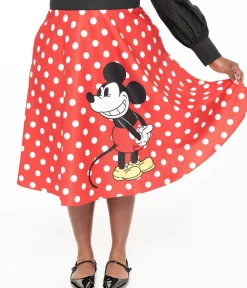 Unique Vintage Skirts|Skirts>Disney Mickey & Friends Collection by Plus Size Red & White Polka Dot Mickey Mouse Vivien Swing Skirt