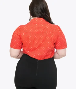 Unique Vintage Blouses|Blouses>Disney Mickey & Friends Collection by Plus Size White Minnie Mouse Stamp Print Gwen Blouse