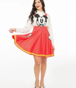 Unique Vintage Skirts|All Things Red>Disney Mickey & Friends Collection by Red Mickey Face Pinafore