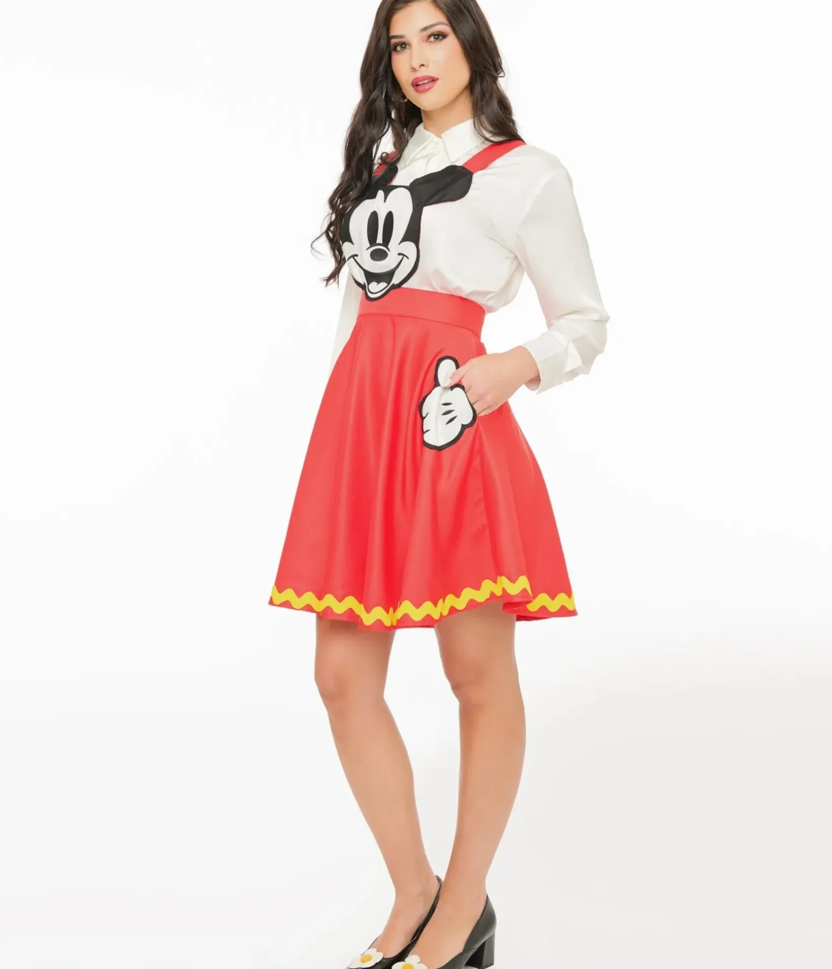 Unique Vintage Skirts|All Things Red>Disney Mickey & Friends Collection by Red Mickey Face Pinafore