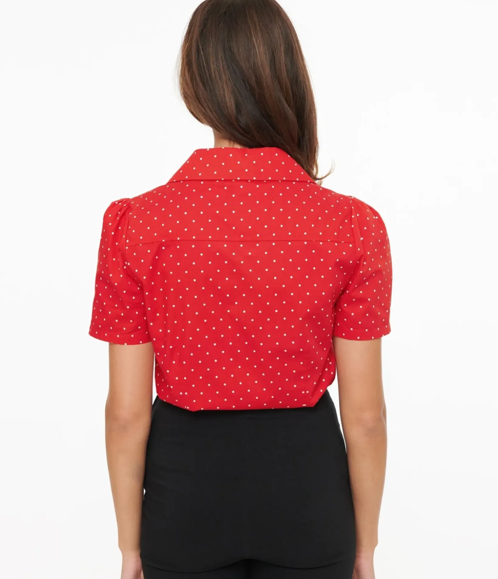 Unique Vintage Blouses|All Things Red>Disney Mickey & Friends Collection by Red Pin Dot Mickey Mouse Silhouette Cotton Blouse