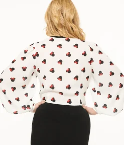 Unique Vintage Blouses|Work Wear>Disney Mickey & Friends Collection by White Minnie Mouse Stamp Print Gwen Blouse