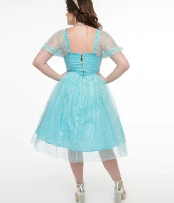 Unique Vintage Swing|Everyday Dresses>Disney Princess collection by Blue Sequin Mesh Short Sleeve Cinderella Dress