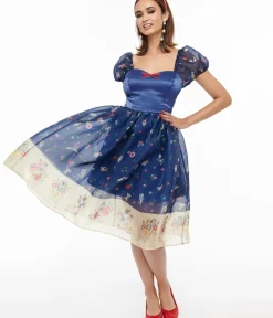 Unique Vintage Swing|Everyday Dresses>Disney Princess collection by Blue Snow White Print Sweetheart Dress