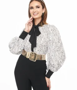 Unique Vintage Blouses|Work Wear>Disney Princess collection by Ivory & Black Princess Print Gwen Blouse