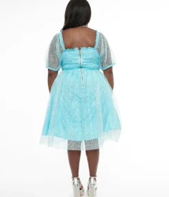 Unique Vintage Swing|Swing>Disney Princess collection by Plus Size Blue Sequin Mesh Short Sleeve Cinderella Dress