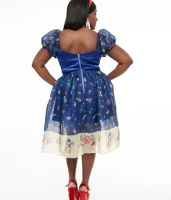 Unique Vintage Swing|Swing>Disney Princess collection by Plus Size Blue Snow White Print Sweetheart Dress