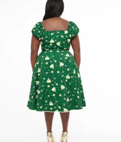 Unique Vintage Swing|Pocket Dresses>Disney Princess collection by Plus Size Green Princess Tiana All Over Print Swing Dress