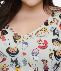 Unique Vintage Fit & Flare|Fit & Flare>Disney Princess Collection by Plus Size Grey Princess & Villain All Over Print Fit & Flare Dress