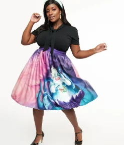 Unique Vintage Skirts|Skirts>Disney Princess Collection by Plus Size Ursula & Princess Ariel Print Gellar Swing Skirt