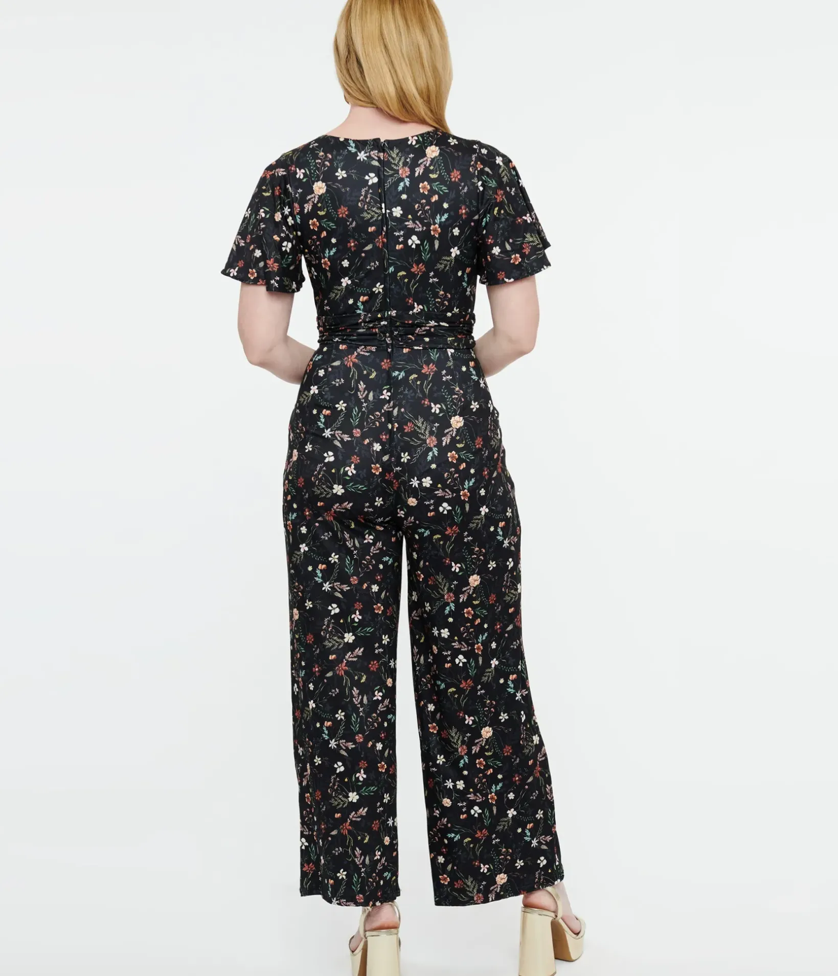 Unique Vintage Rompers & Jumpsuits|Rompers & Jumpsuits>Dolly & Dotty Black Floral Meadow Butterfly Sleeve Jumpsuit