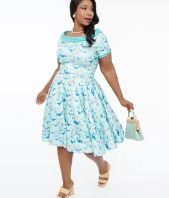 Unique Vintage Swing|Swing>Dolly & Dotty 1950s Baby Blue Whale Print Darlene Swing Dress