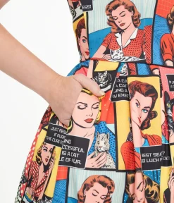Unique Vintage Swing|Pocket Dresses>Dolly & Dotty 1950s Cat Lover Comic Amanda Swing Dress