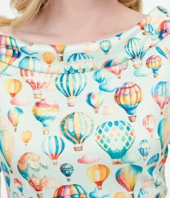 Unique Vintage Pencil|Pencil>Dolly & Dotty 1950s Light Blue Hot Air Balloon Valerie Wiggle Dress