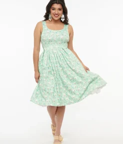 Unique Vintage Swing|Pocket Dresses>Dolly & Dotty 1950s Mint Green Duck Print Amanda Swing Dress