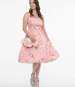 Unique Vintage Swing|Pocket Dresses>Dolly & Dotty 1950s Pink Ice Pop Amanda Swing Dress