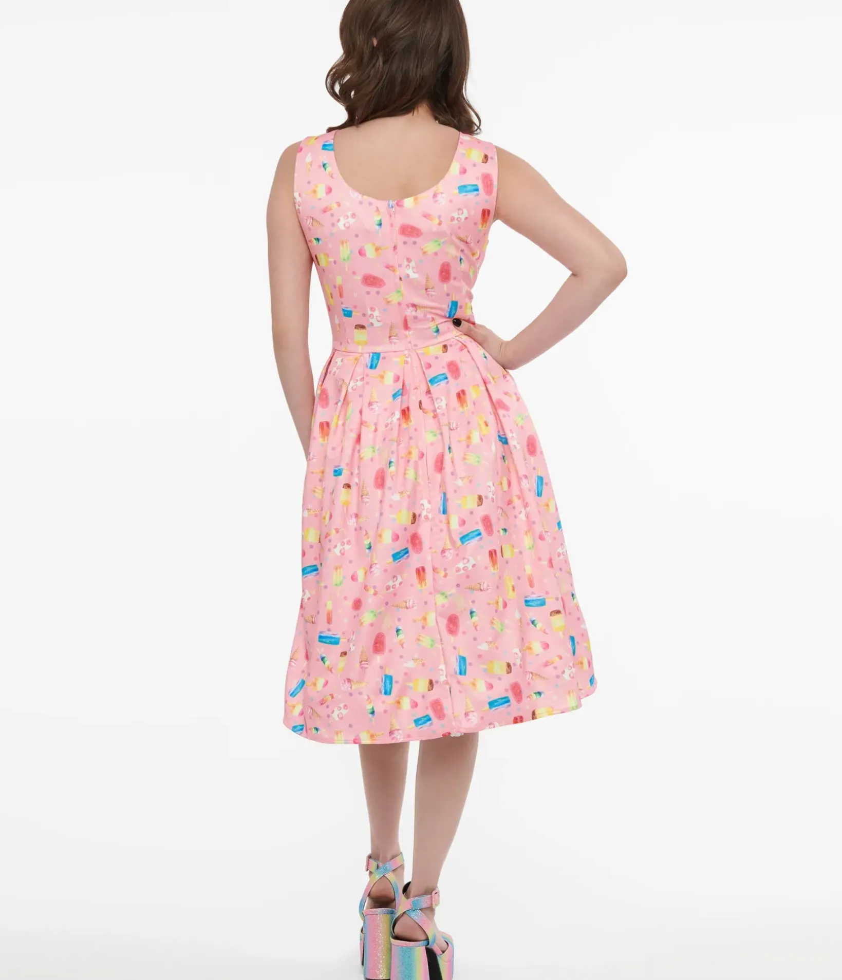 Unique Vintage Swing|Pocket Dresses>Dolly & Dotty 1950s Pink Ice Pop Amanda Swing Dress