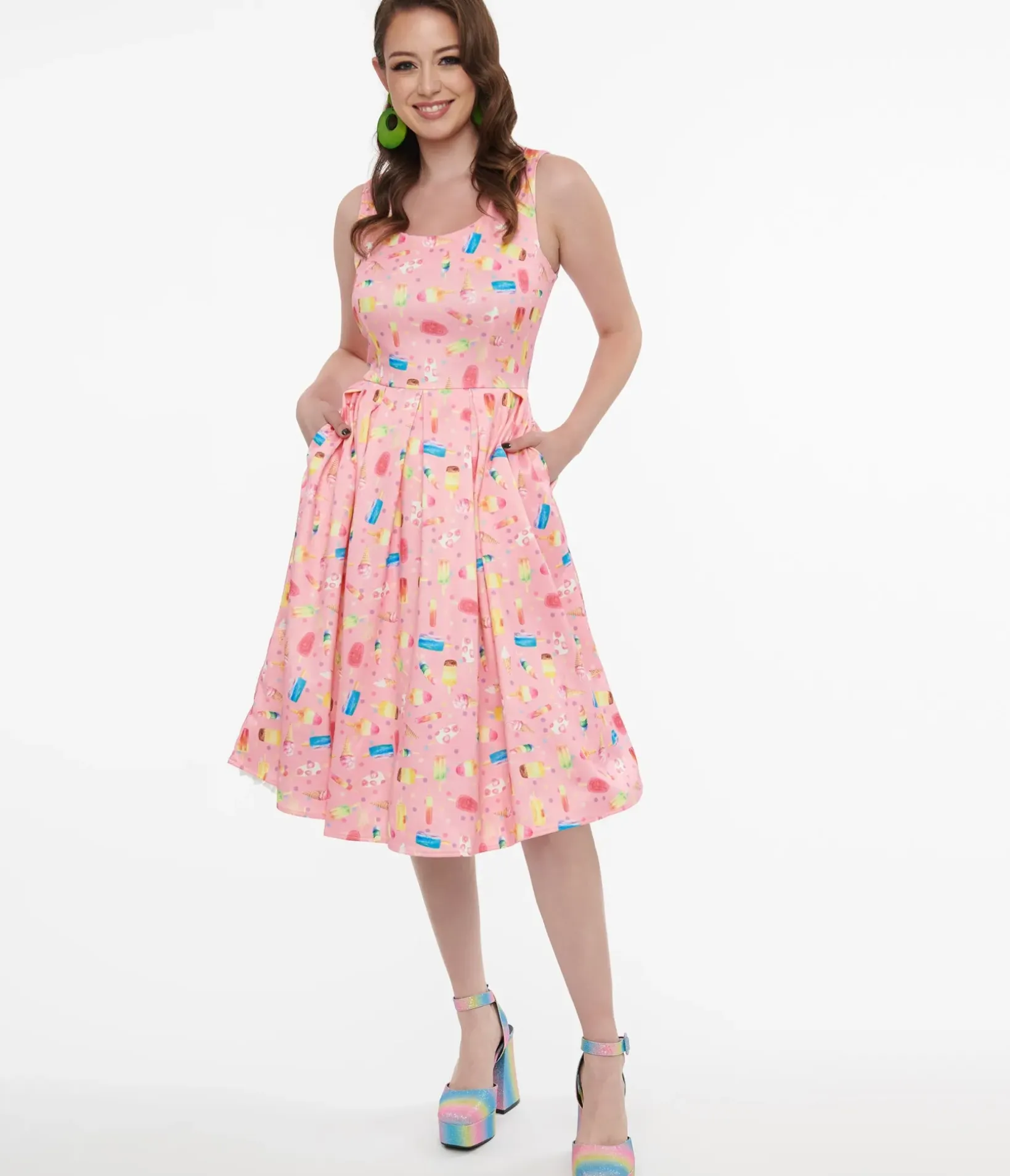 Unique Vintage Swing|Pocket Dresses>Dolly & Dotty 1950s Pink Ice Pop Amanda Swing Dress