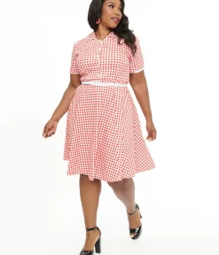 Unique Vintage Swing|Swing>Dolly & Dotty 1950s Red Gingham Penelope Rockabilly Swing Shirt Dress