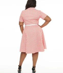 Unique Vintage Swing|Swing>Dolly & Dotty 1950s Red Gingham Penelope Rockabilly Swing Shirt Dress