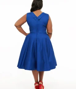 Unique Vintage Swing|Midi>Dolly & Dotty 1950s Royal Blue Grace Swing Dress