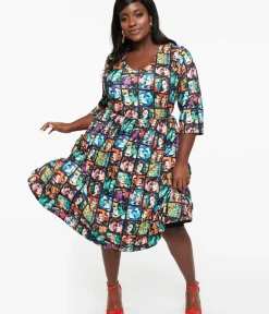Unique Vintage Fit & Flare|Pocket Dresses>Dolly & Dotty 1950s Vintage Romance Print Billie Fit & Flare Dress