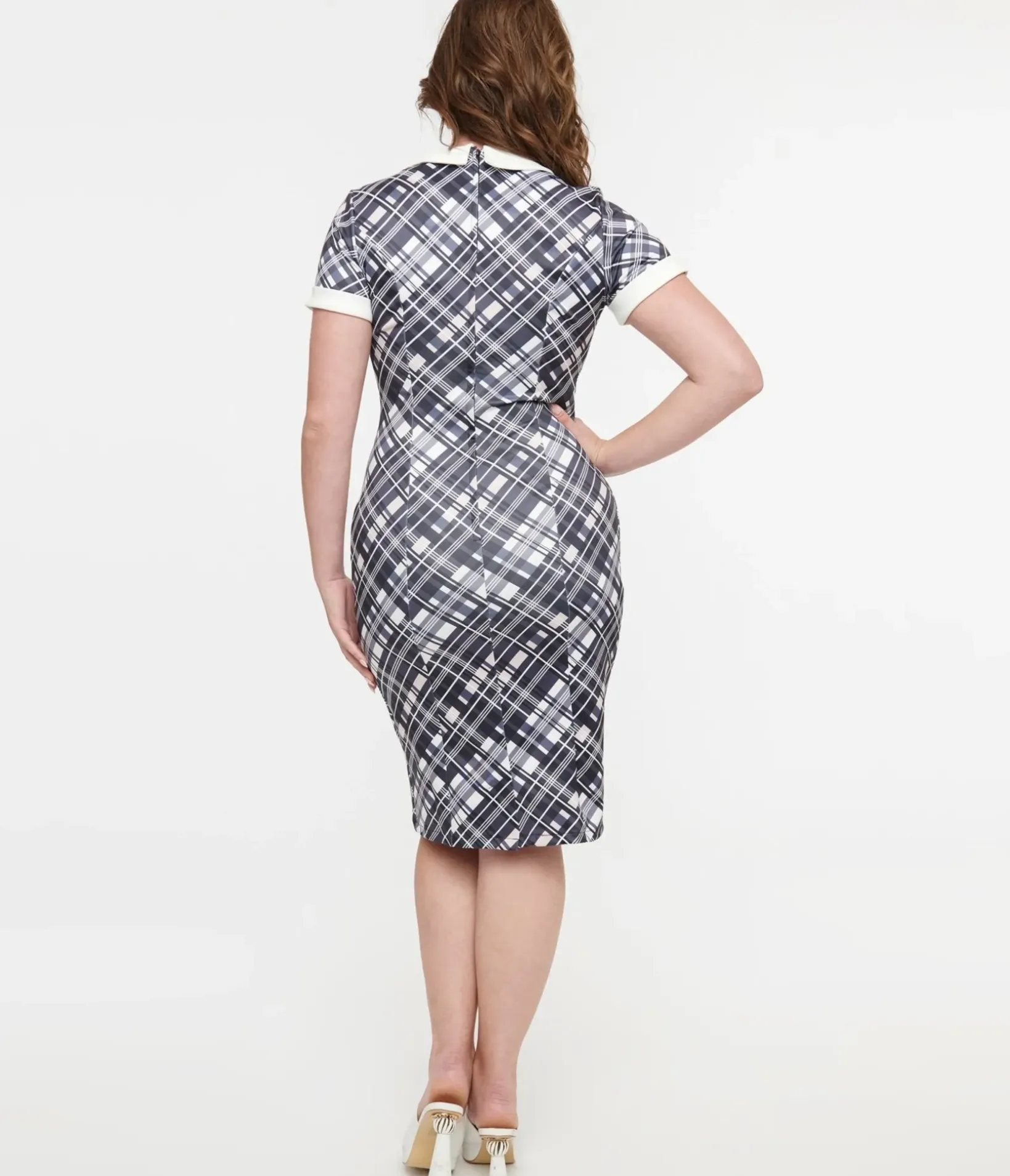 Unique Vintage Pencil|Pencil>Dolly & Dotty 1950s White & Black Checkered Toni Wiggle Dress