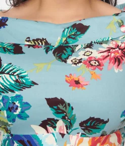 Unique Vintage Swing|Everyday Dresses>Dolly & Dotty Teal & Multicolor Floral Swing Dress