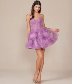 Unique Vintage Special Occasion|Prom Dresses>Dusty Lavender Ruffled Strapless A-Line Prom Dress