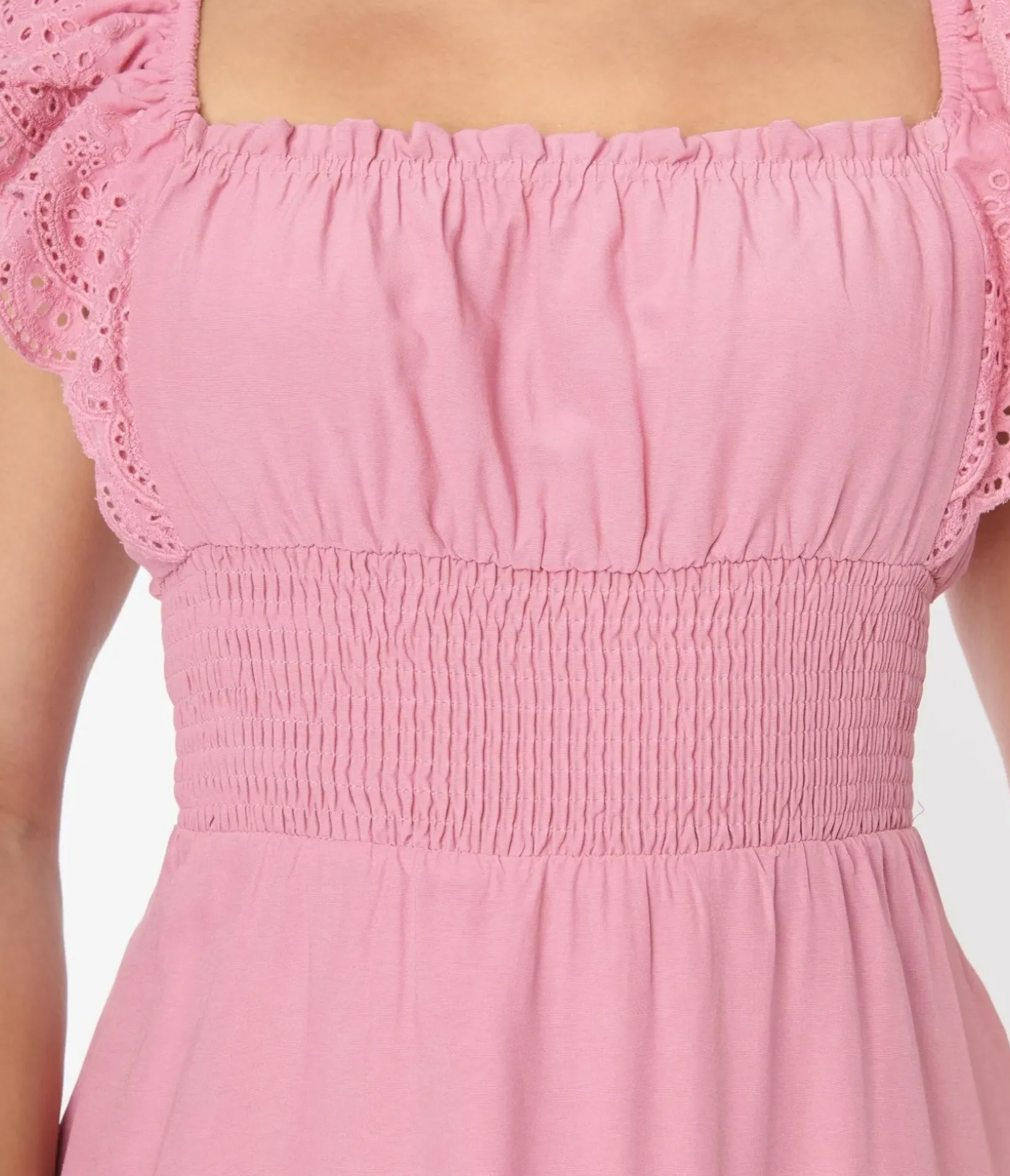 Unique Vintage Midi|Everyday Dresses>Dusty Rose Eyelet Ruffle Trim Midi Dress