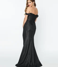 Unique Vintage Special Occasion|Prom Dresses>Elegant Black Shimmer Off The Shoulder Dress