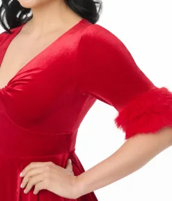 Unique Vintage Swing|Swing>Elle Rebel Red Velvet Princess Grace Swing Dress