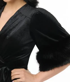 Unique Vintage Pencil|Pencil>Elle Rebel 1940s Black Velvet Fifth Avenue Wrap Pencil Dress