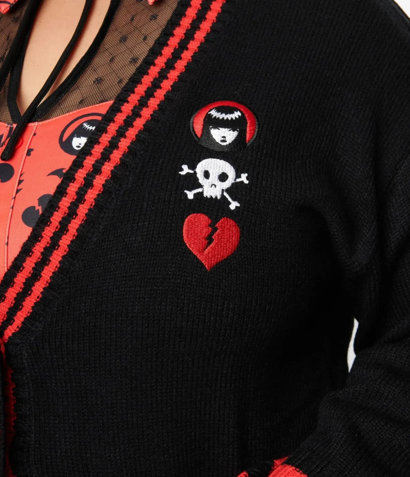 Unique Vintage Sweaters & Cardigans|All Things Black>Emily The Strange x Black & Red Long Cardigan