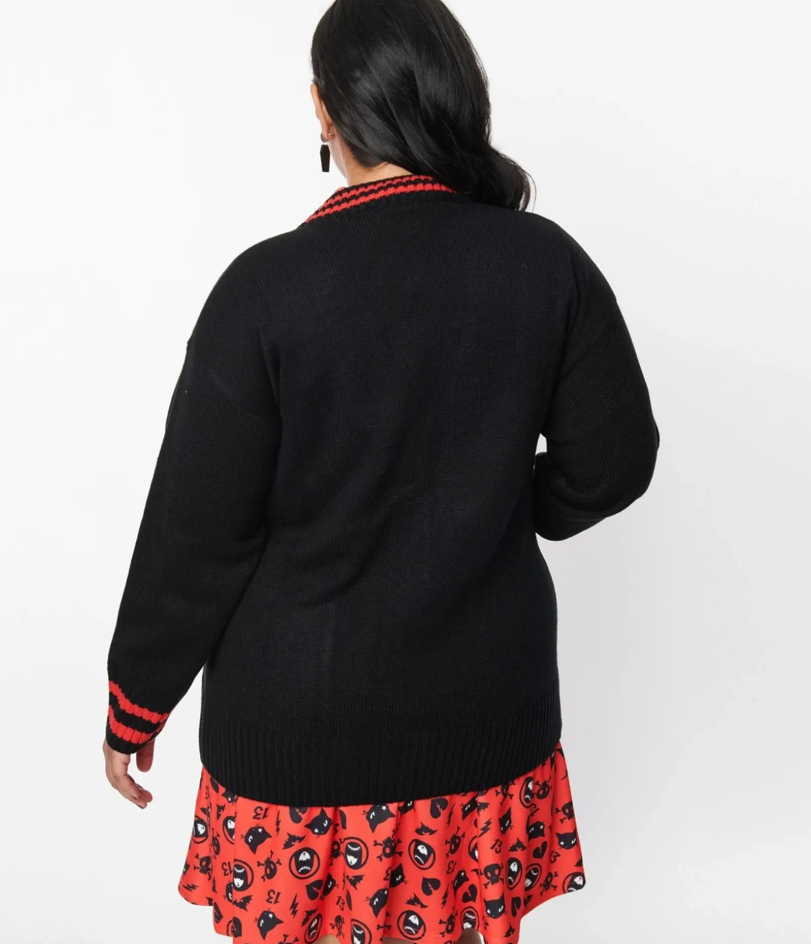 Unique Vintage Sweaters & Cardigans|All Things Black>Emily The Strange x Black & Red Long Cardigan