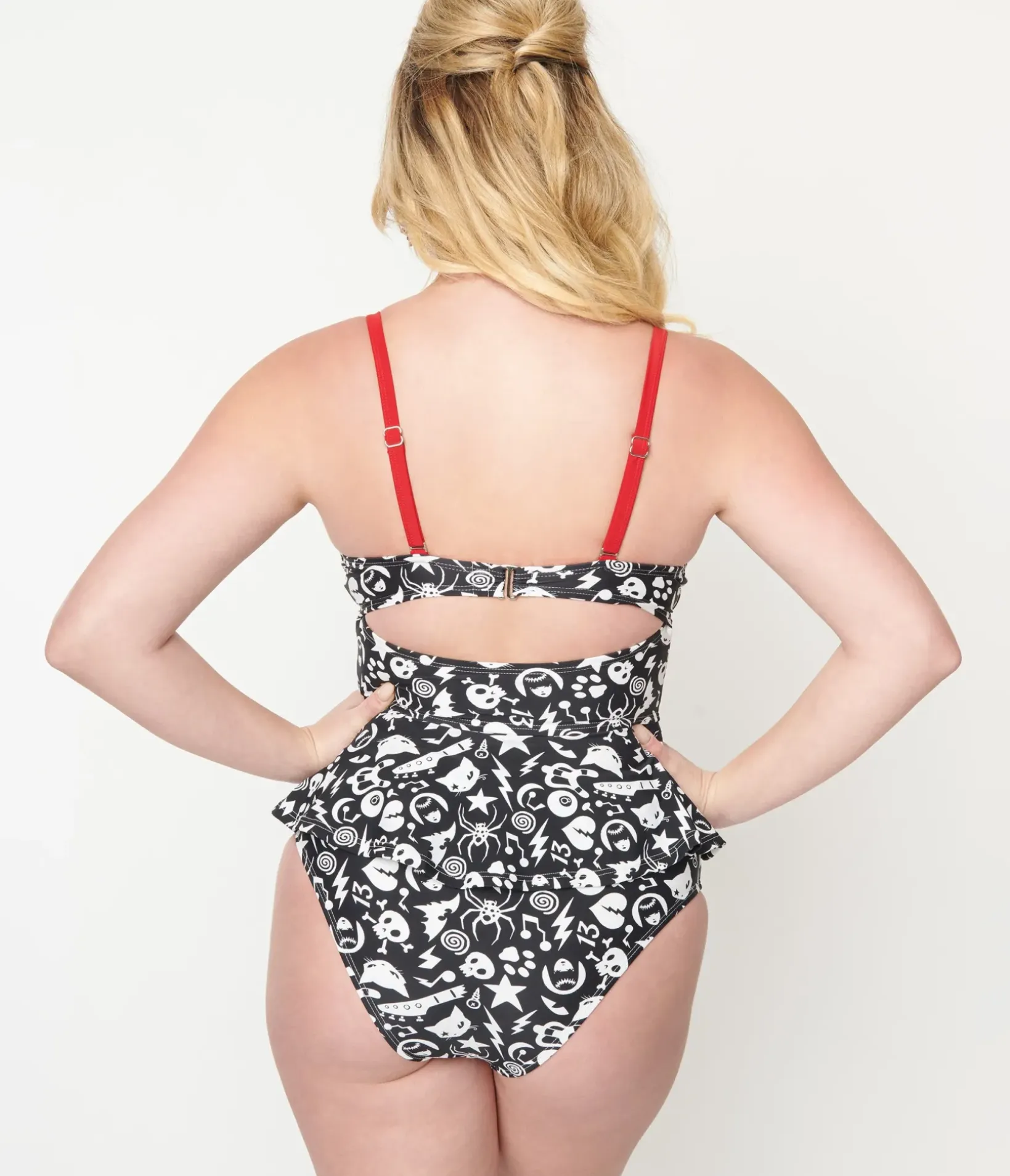Unique Vintage Swim Tops|Two Piece Swim>Emily The Strange x Black & White Tankini Swim Top