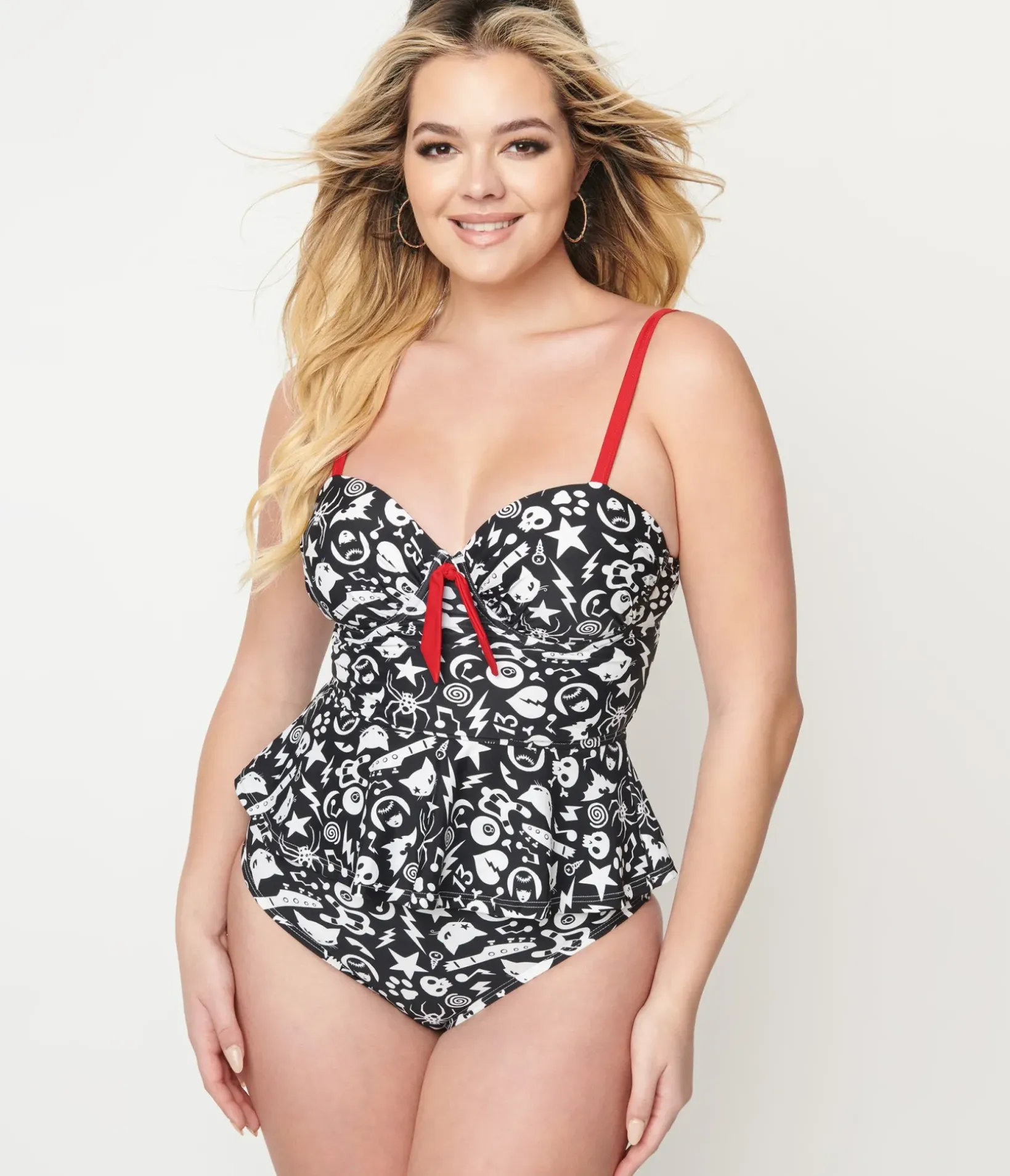 Unique Vintage Swim Tops|Two Piece Swim>Emily The Strange x Black & White Tankini Swim Top