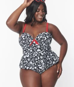 Unique Vintage Two Piece Swim|Swim Bottoms>Emily The Strange x Plus Size Black & White Daphne Pant