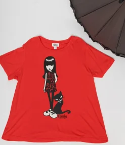Unique Vintage All Things Red>Emily The Strange x Red Little Miss Strange Fitted Graphic Tee