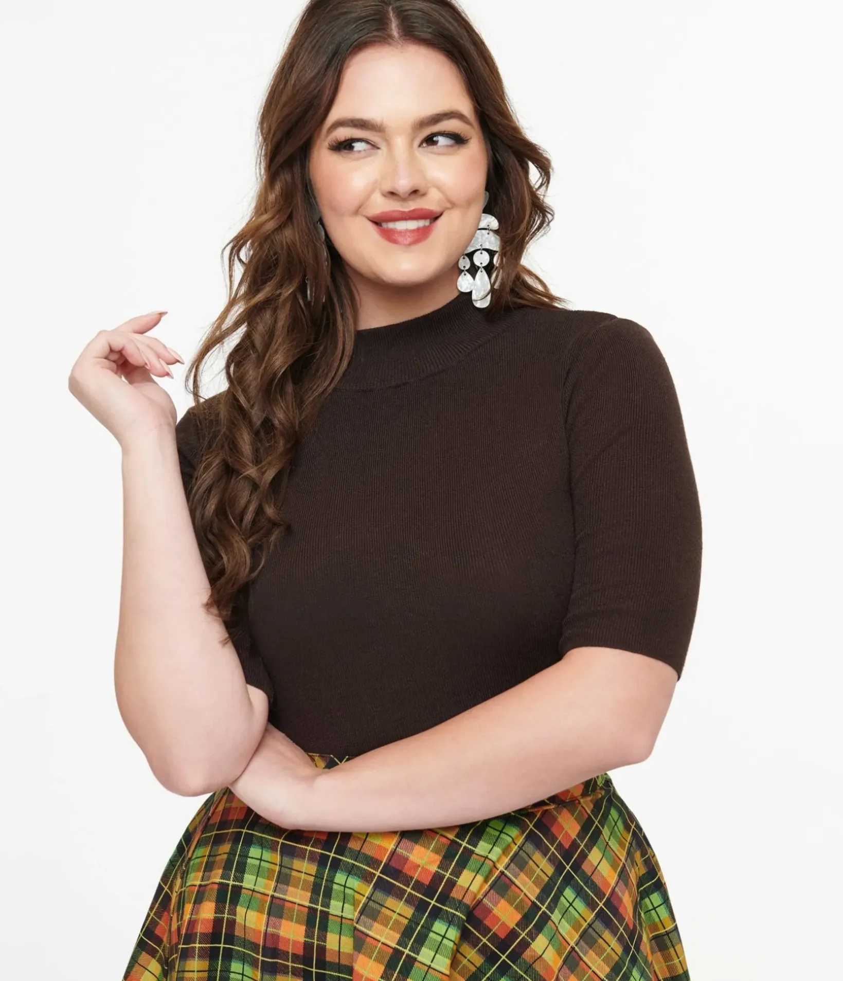 Unique Vintage Work Wear>Espresso Mock Neck Knit Top