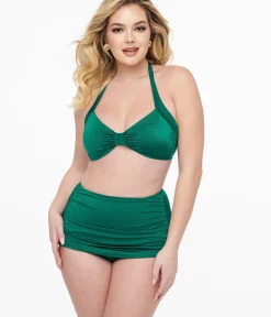 Unique Vintage Two Piece Swim|Two Piece Swim>Esther Williams 1950s Dark Green Two Piece Bikini Set