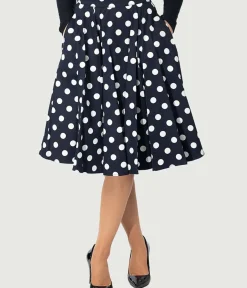 Unique Vintage Skirts|Skirts>Eva Rose 1950s Black & White Polka Dot Flare Skirt
