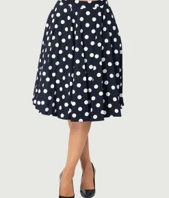 Unique Vintage Skirts|Skirts>Eva Rose 1950s Black & White Polka Dot Flare Skirt
