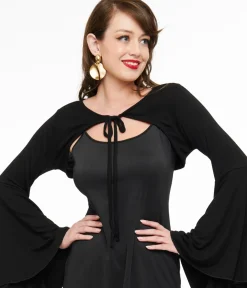 Unique Vintage All Things Black>Foxblood Black Bell Sleeve Bolero