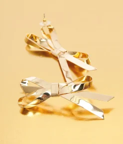Unique Vintage Earrings>Gold Bow Drop Earrings