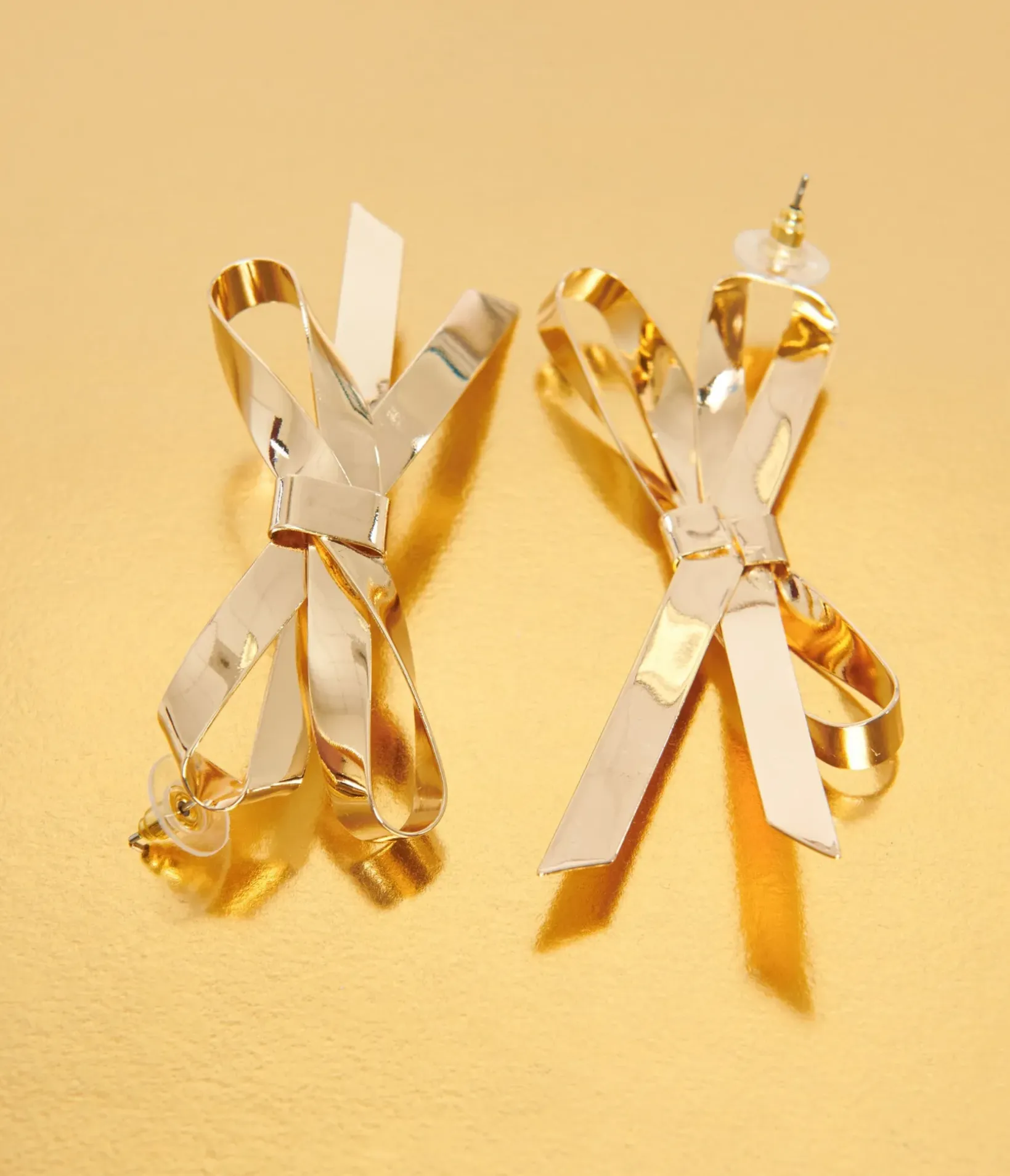 Unique Vintage Earrings>Gold Bow Drop Earrings