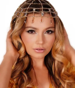 Unique Vintage Special Occasion|Prom Accessories>Gold & Clear Rhinestone Cap Headpiece