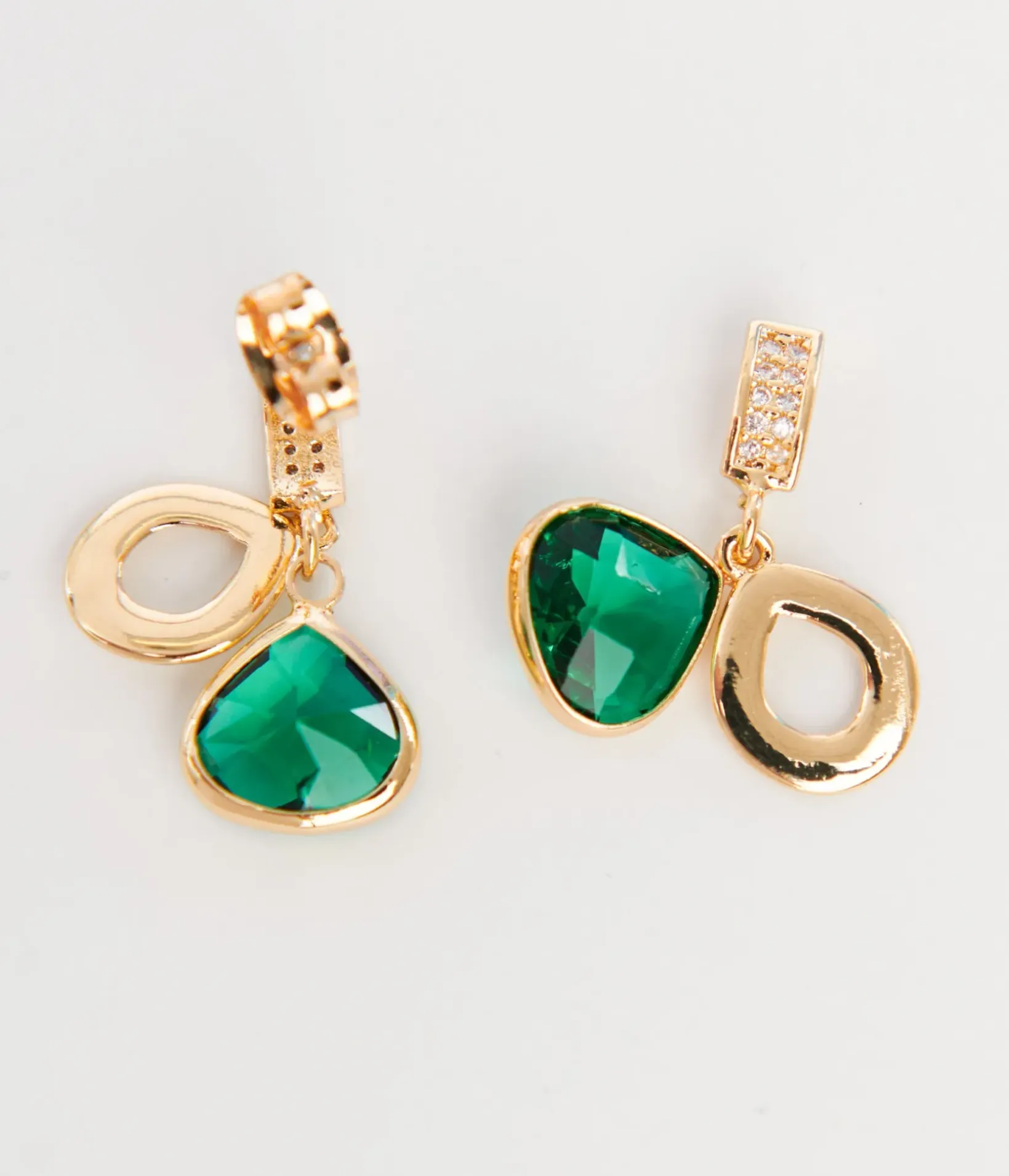 Unique Vintage Special Occasion|Flapper Accessories>Gold & Emerald Green Rhinestone Drop Earrings